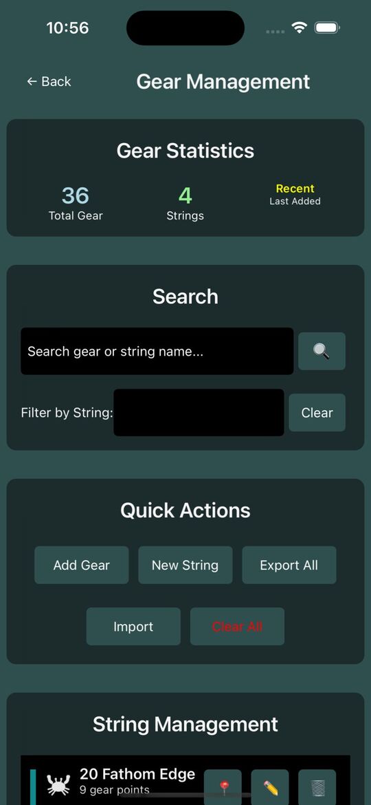 Gear management: strings, pot counts and quick actions