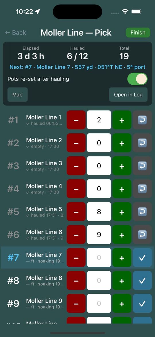 Pick mode with per-pot counts