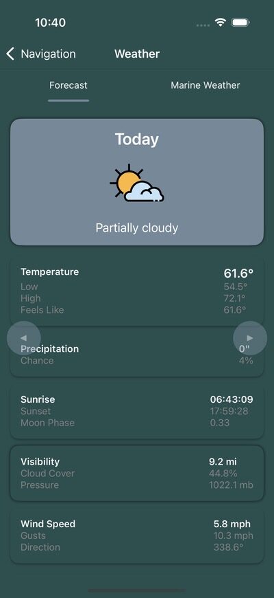 NOAA marine zone weather forecast view